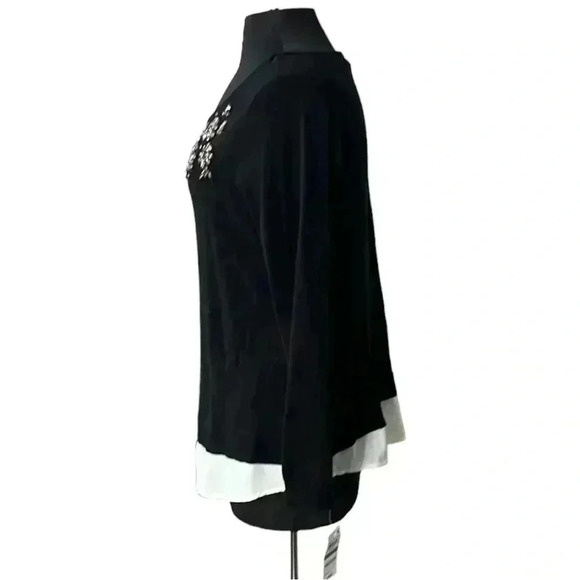 Charter Club Layered-Look Embellished Sweater Black White NWT Size L - Picture 2 of 7